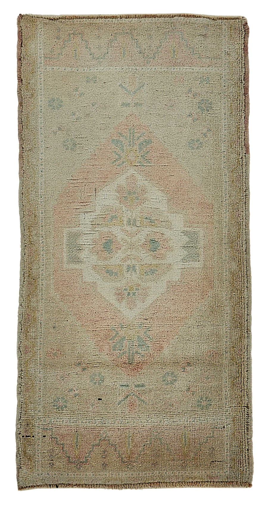 Vayla Bej Pembe Madalyon Desenli Vintage El Dokuma Halı 57x115 cm