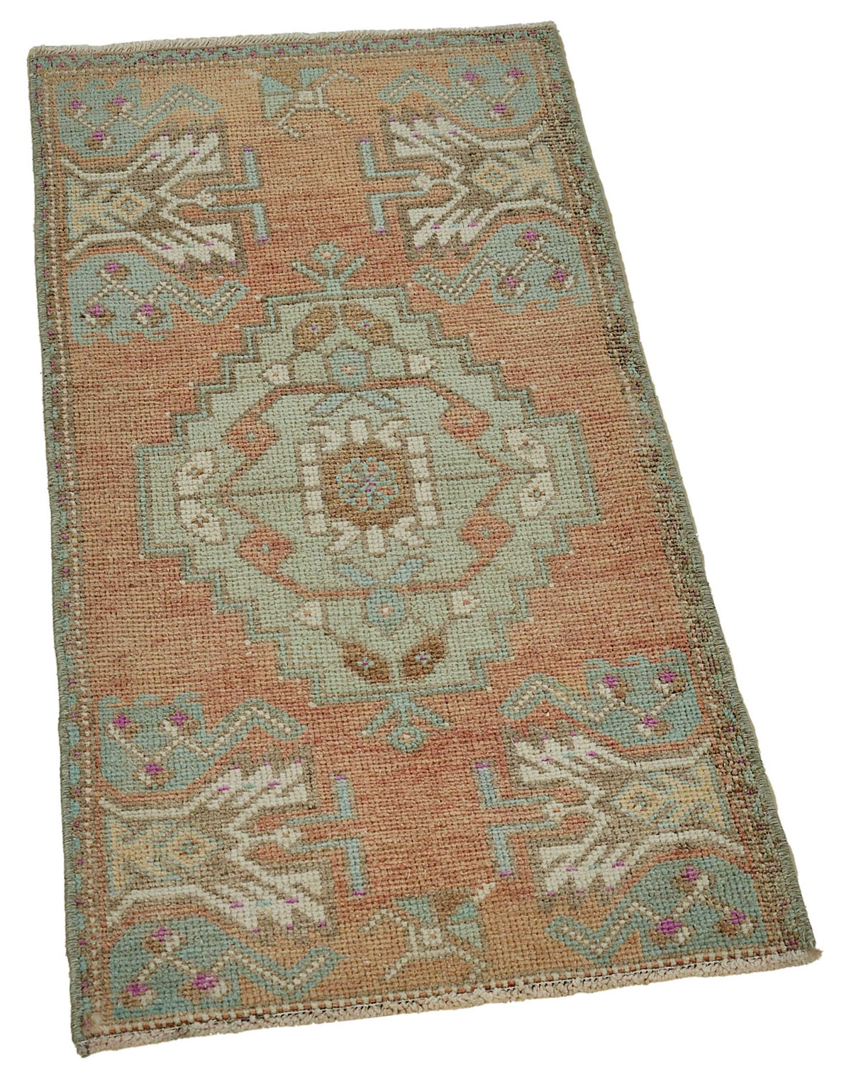 Vayla Geometrik Desenli Kırmızı Turkuaz Etnik El Dokuma Halı 42x91 cm – genel görünüm