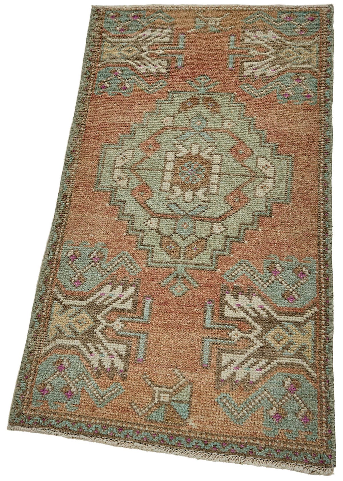 Vayla Geometrik Desenli Kırmızı Turkuaz Etnik El Dokuma Halı 42x91 cm – doku yakın çekim