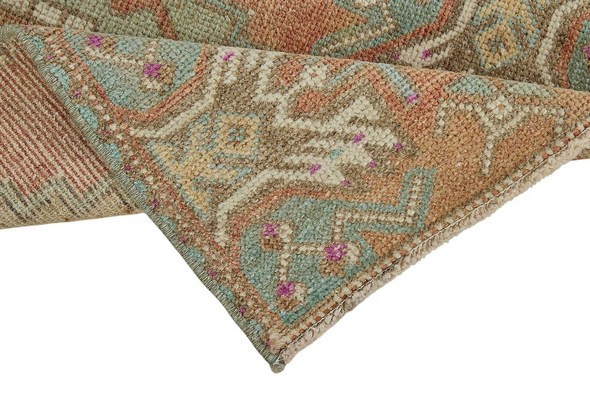 Vayla Geometrik Desenli Kırmızı Turkuaz Etnik El Dokuma Halı 42x91 cm – kenar detayı