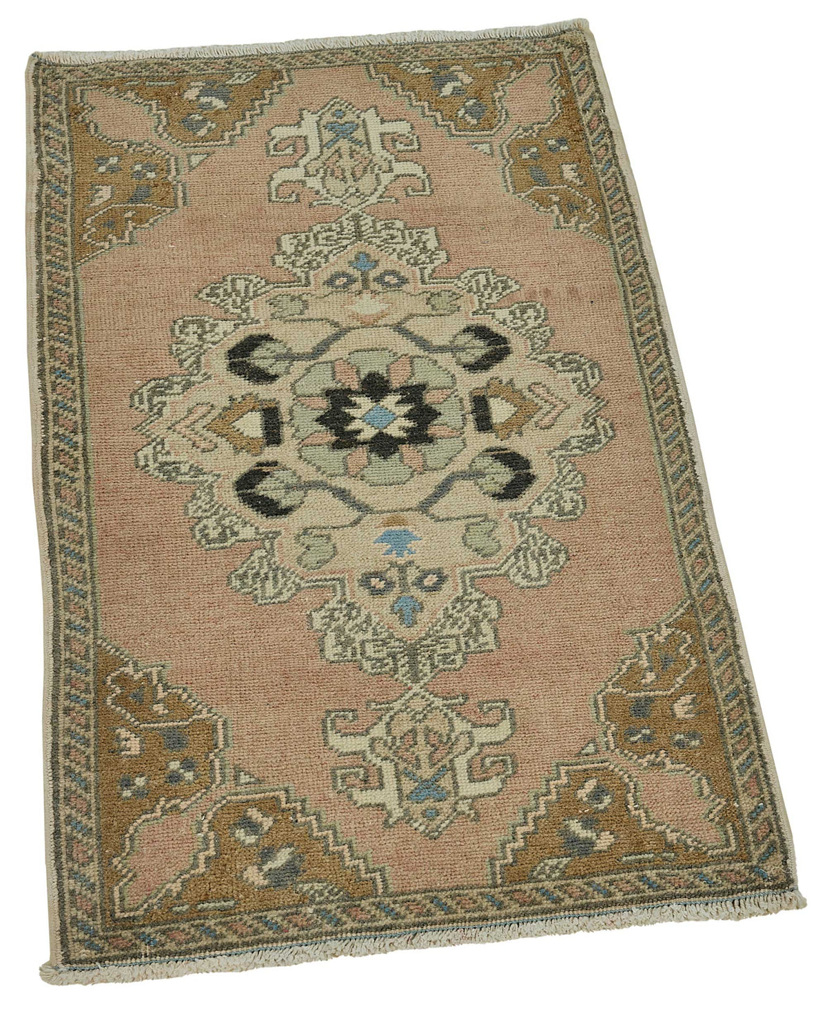 Vayla Gümüş Bej Madalyon Desenli Klasik El Dokuma Halı 51x87 cm – genel görünüm