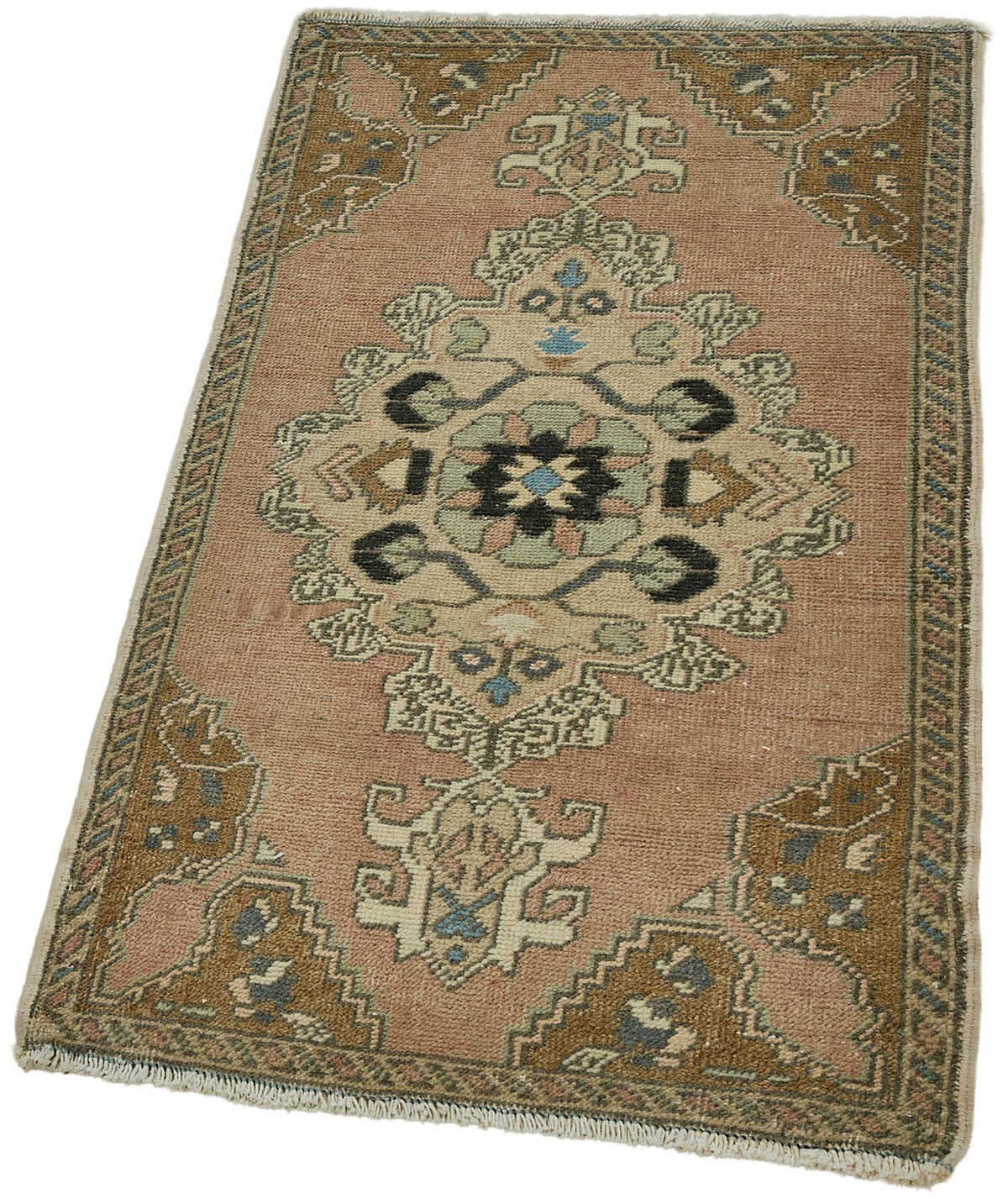 Vayla Gümüş Bej Madalyon Desenli Klasik El Dokuma Halı 51x87 cm – doku yakın çekim