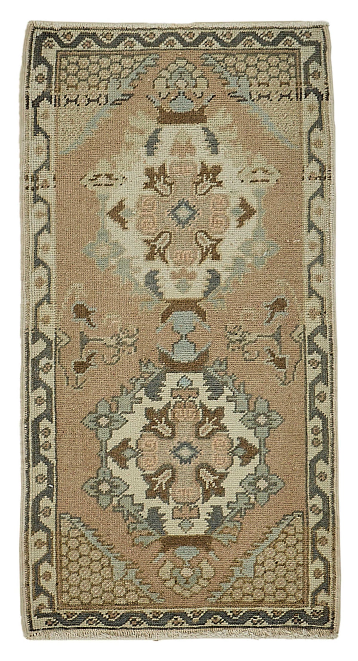 Vayla Bej Kahverengi Madalyon Desenli El Dokuma Halı 48x92 cm