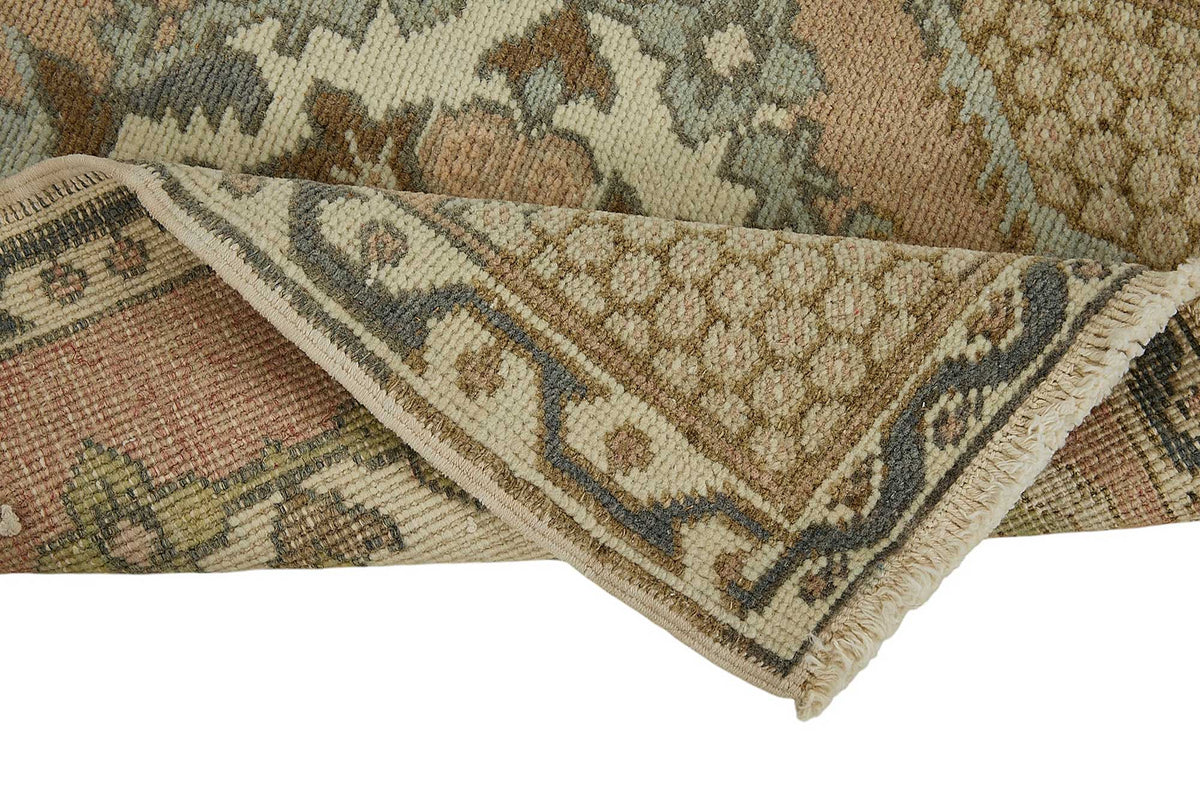 Vayla Bej Kahverengi Madalyon Desenli El Dokuma Halı 48x92 cm – kenar detayı