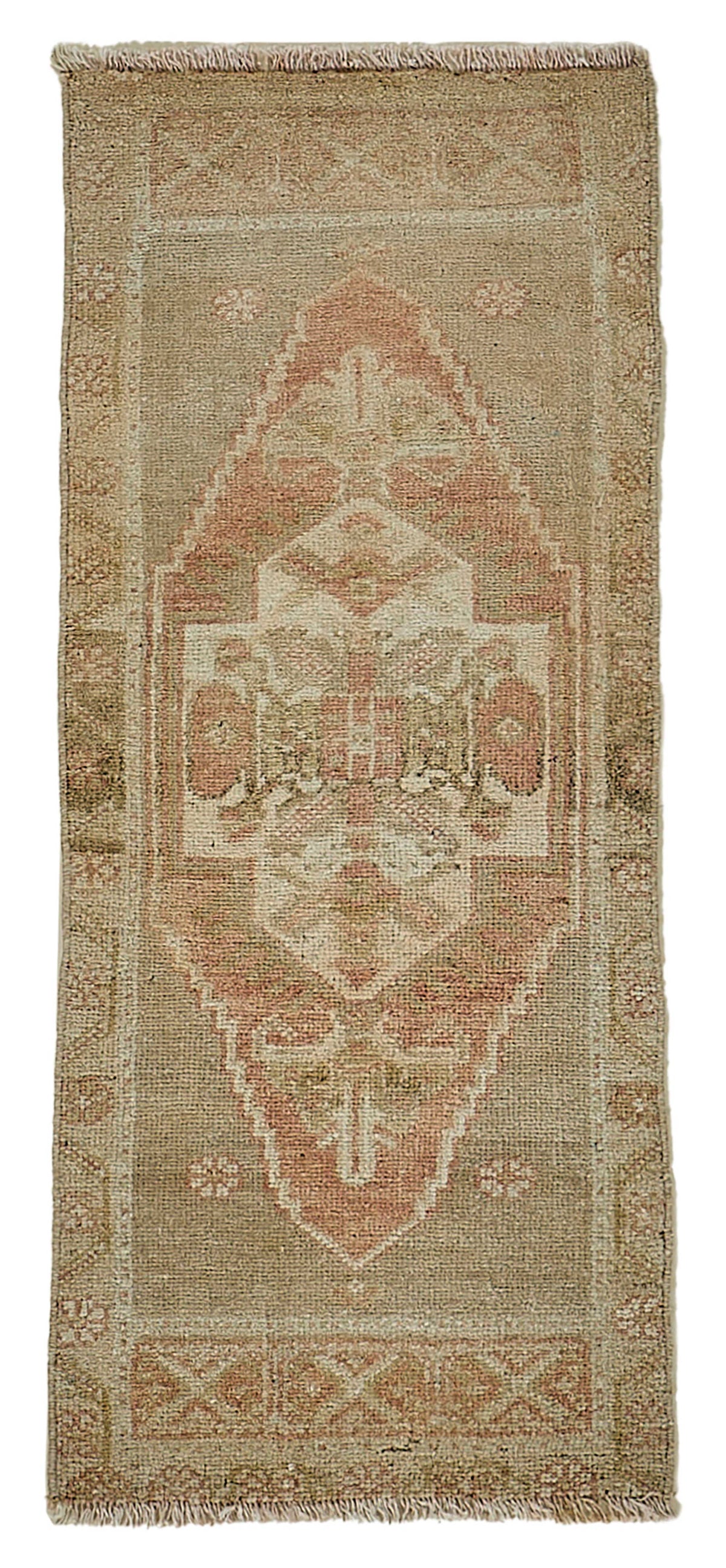 Vayla Bej Pembe Madalyon Göbekli Etnik El Dokuma Halı 42x102 cm