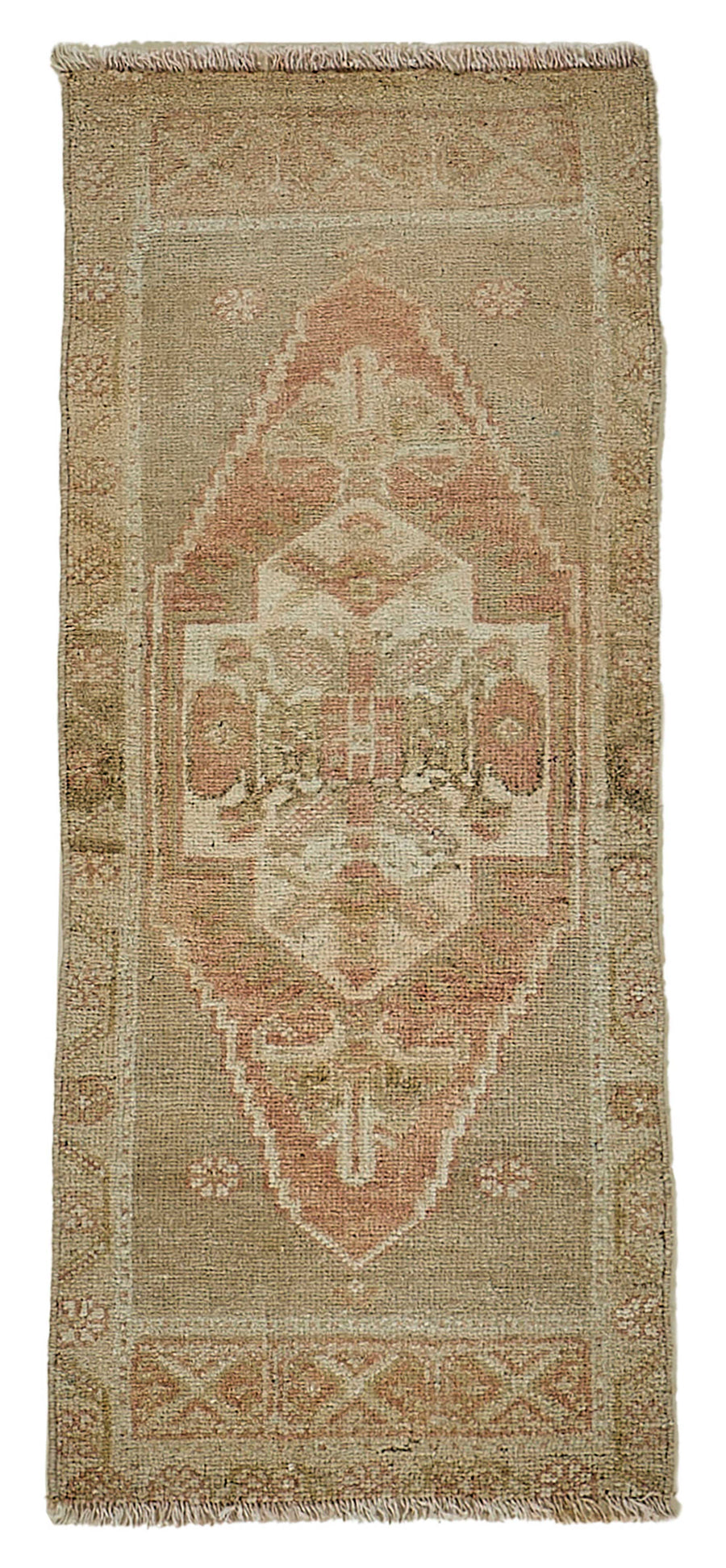 Vayla Bej Pembe Madalyon Göbekli Etnik El Dokuma Halı 42x102 cm