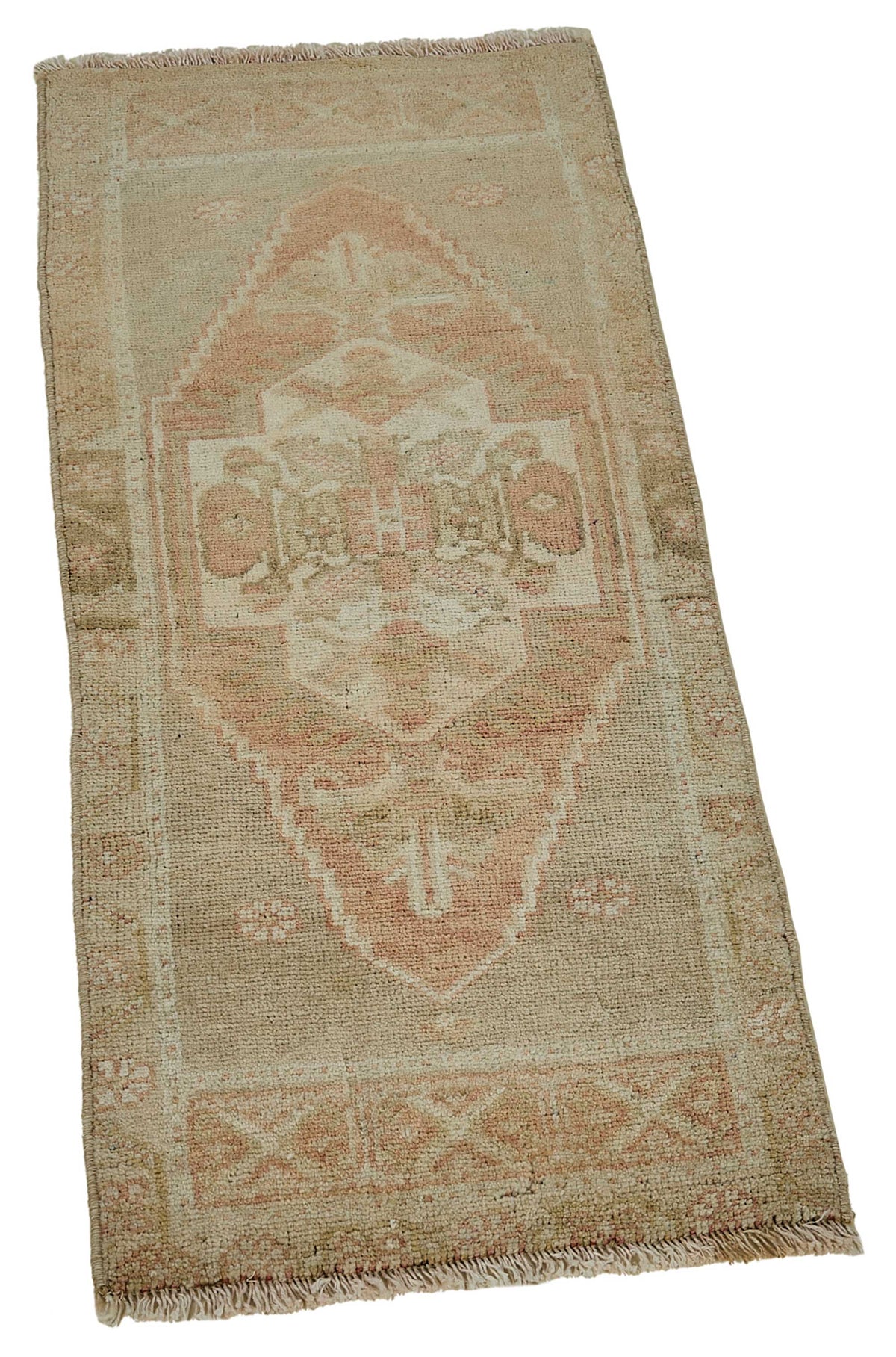 Vayla Bej Pembe Madalyon Göbekli Etnik El Dokuma Halı 42x102 cm – genel görünüm