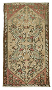 Vayla Bej Kırmızı Çiçek Desenli Vintage El Dokuma Halı 52x91 cm