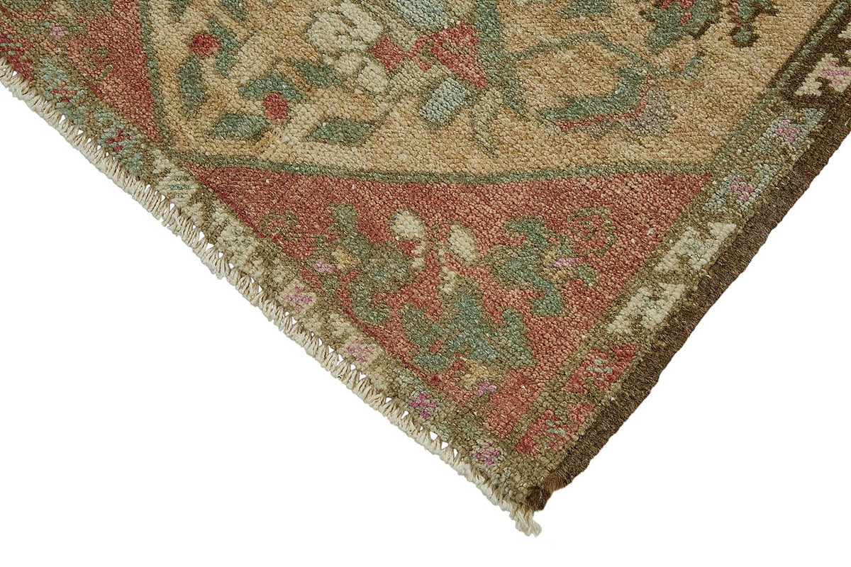 Vayla Bej Kırmızı Çiçek Desenli Vintage El Dokuma Halı 52x91 cm – detay görünümü