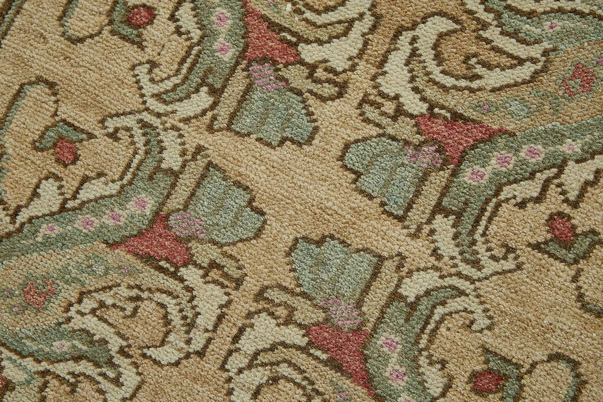 Vayla Bej Kırmızı Çiçek Desenli Vintage El Dokuma Halı 52x91 cm – mekânda kullanım