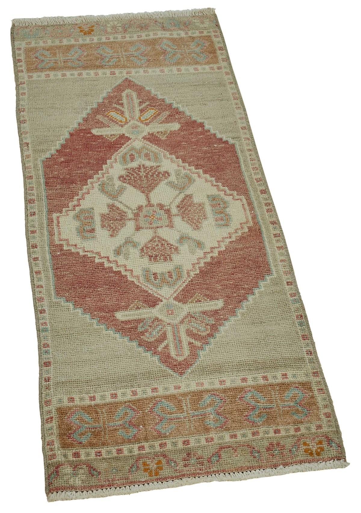 Vayla Bej Bordo Geometrik Desenli Etnik El Dokuma Halı 41x103 cm – genel görünüm
