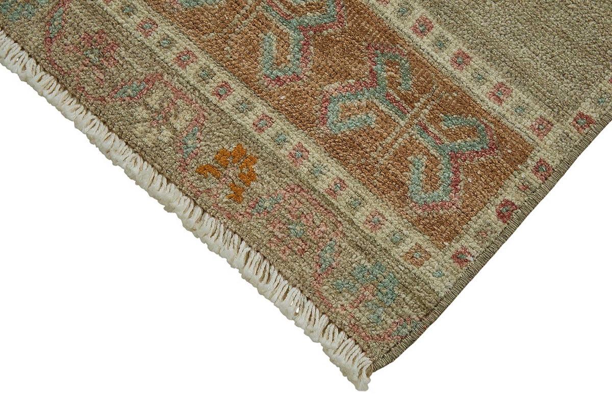 Vayla Bej Bordo Geometrik Desenli Etnik El Dokuma Halı 41x103 cm – detay görünümü