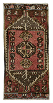 Vayla Kırmızı Geometrik Desenli Yün Etnik Halı 47x96 cm 50772