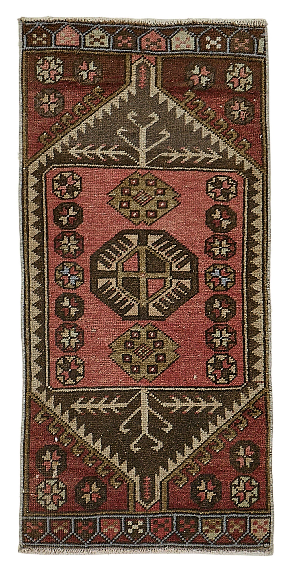 Vayla Kırmızı Geometrik Desenli Yün Etnik Halı 47x96 cm 50772