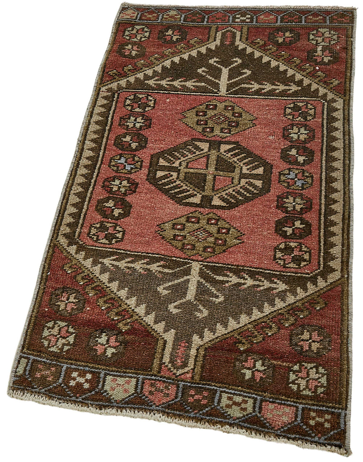 Vayla Kırmızı Geometrik Desenli Yün Etnik Halı 47x96 cm 50772 – doku yakın çekim