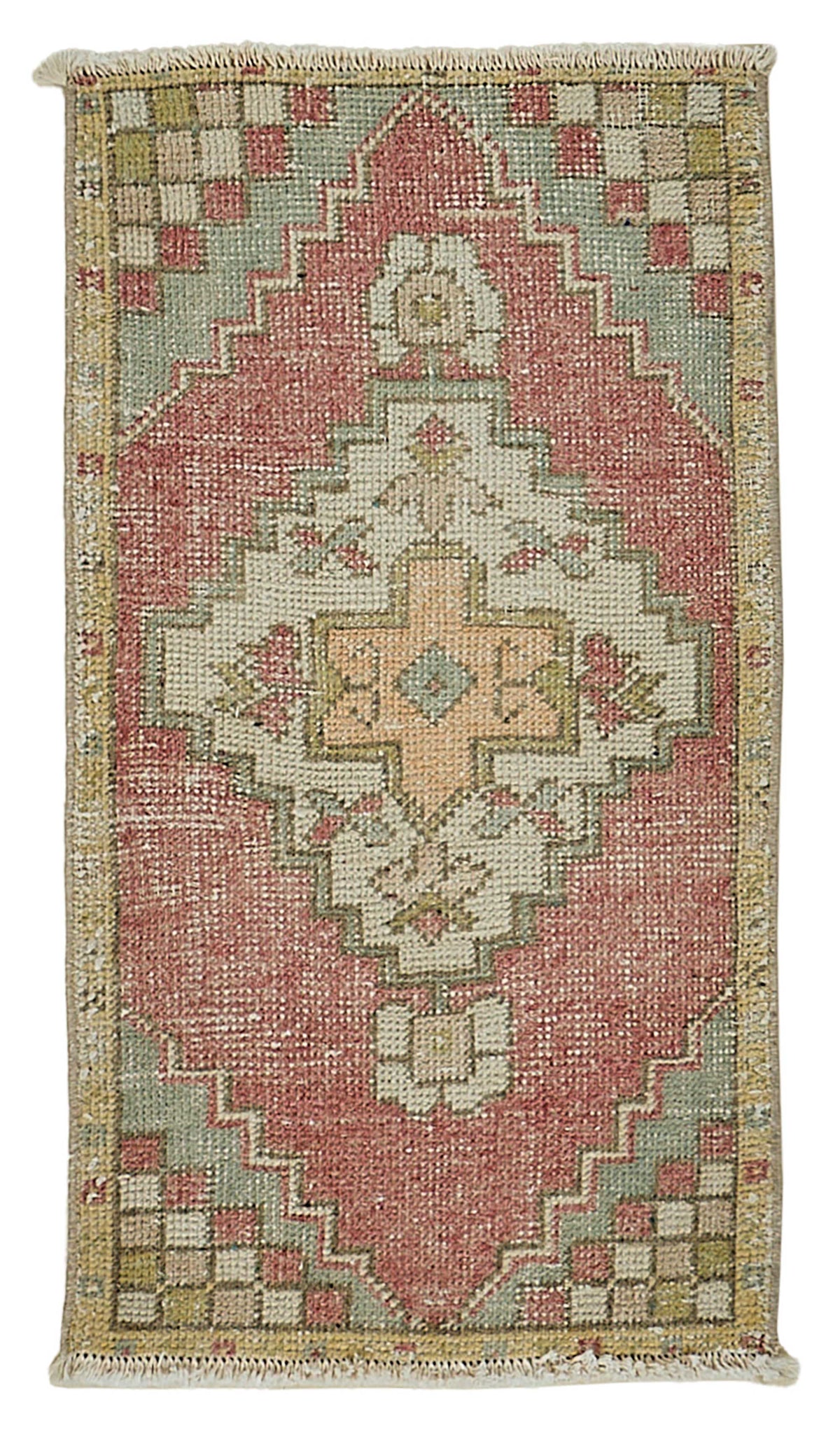 Vayla Pembe Bej Geometrik Desenli El Dokuma Halı 46x84 cm