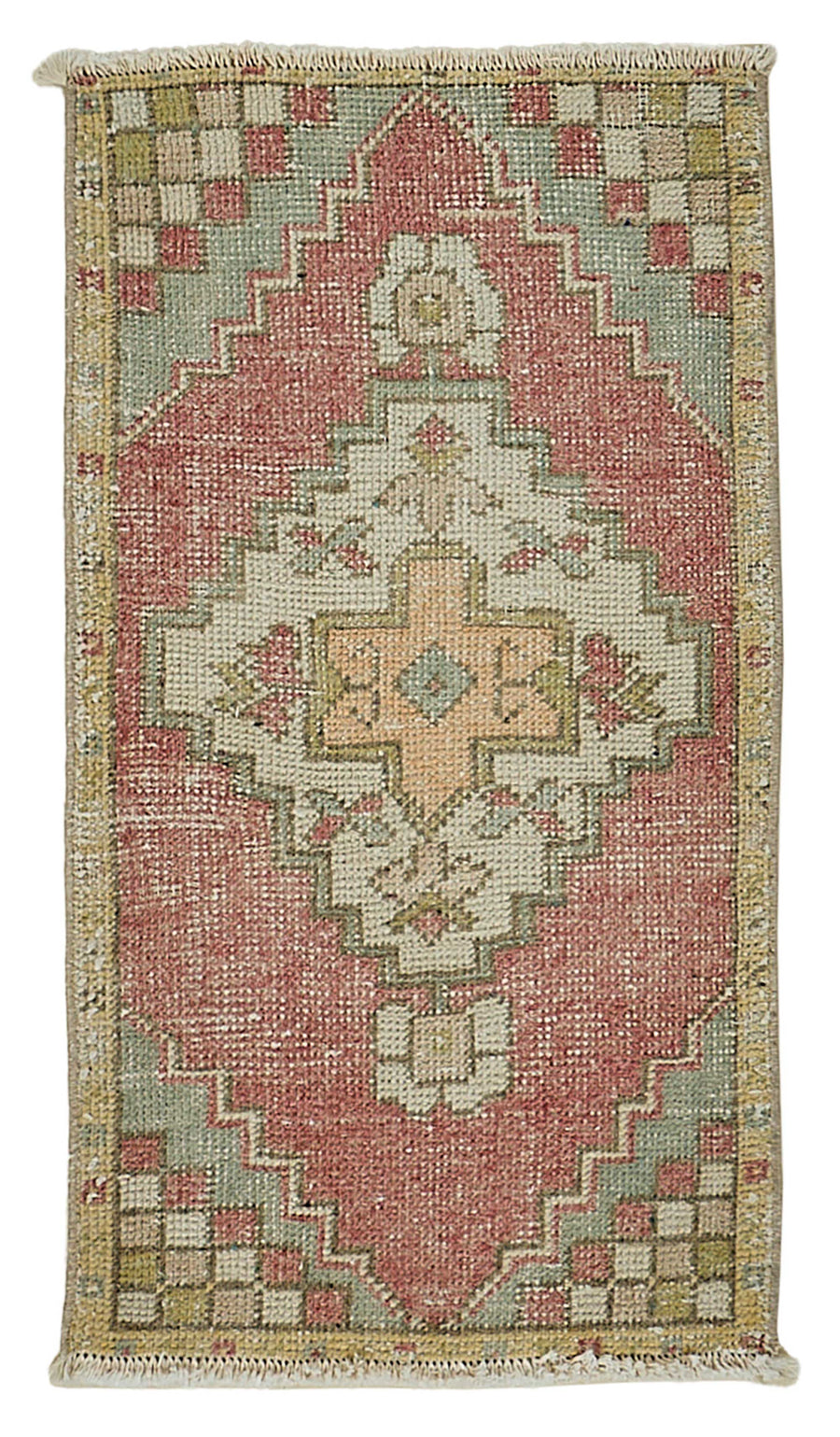 Vayla Pembe Bej Geometrik Desenli El Dokuma Halı 46x84 cm