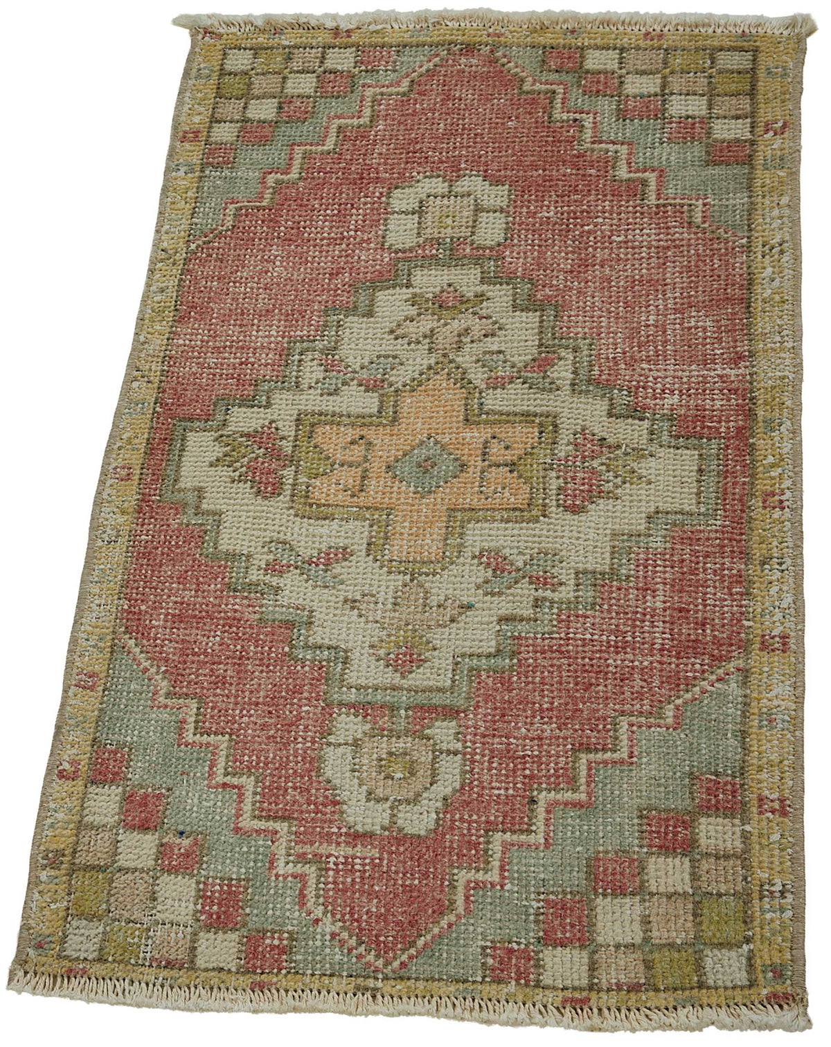 Vayla Pembe Bej Geometrik Desenli El Dokuma Halı 46x84 cm – doku yakın çekim