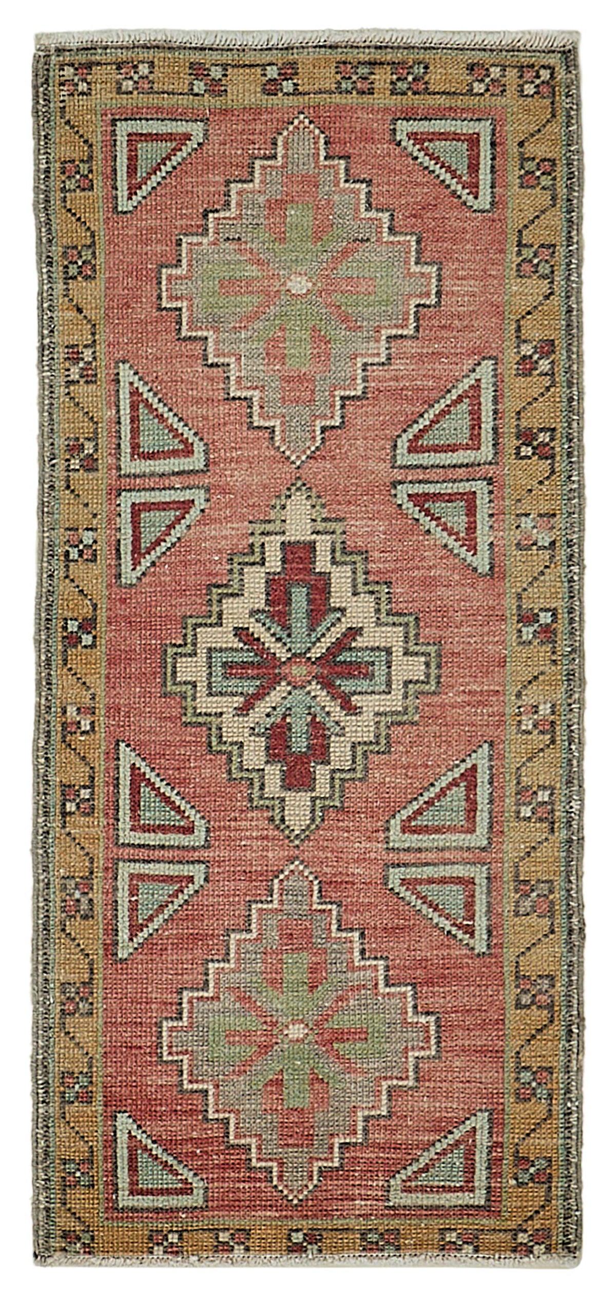 Vayla Overdyed Kırmızı Etnik Geometrik Desenli Küçük Halı 45x97 cm
