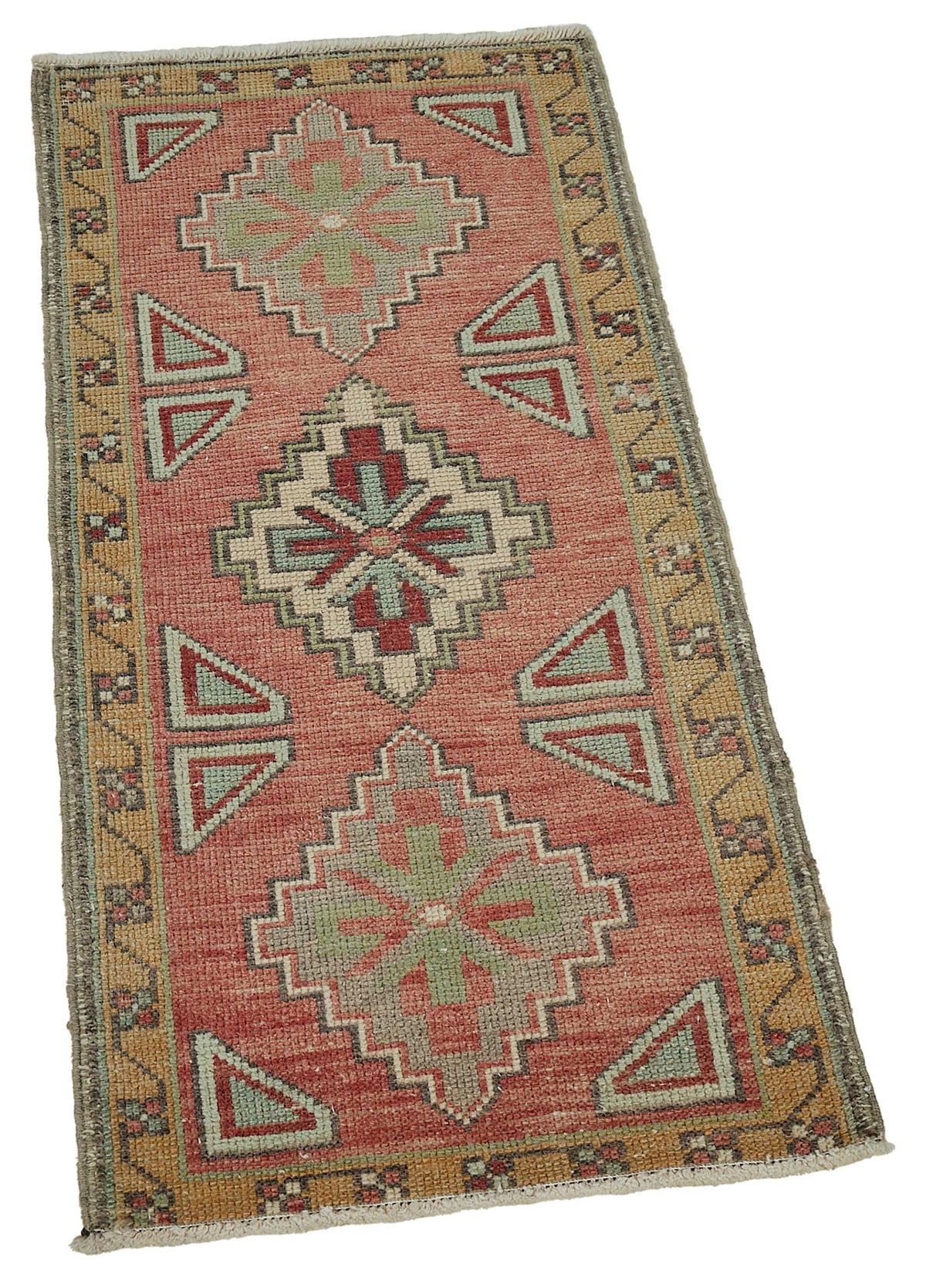 Vayla Overdyed Kırmızı Etnik Geometrik Desenli Küçük Halı 45x97 cm – genel görünüm