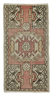 Vayla Düz Pembe Halı Geometrik Desenli Vintage El Dokuma 46x91 cm