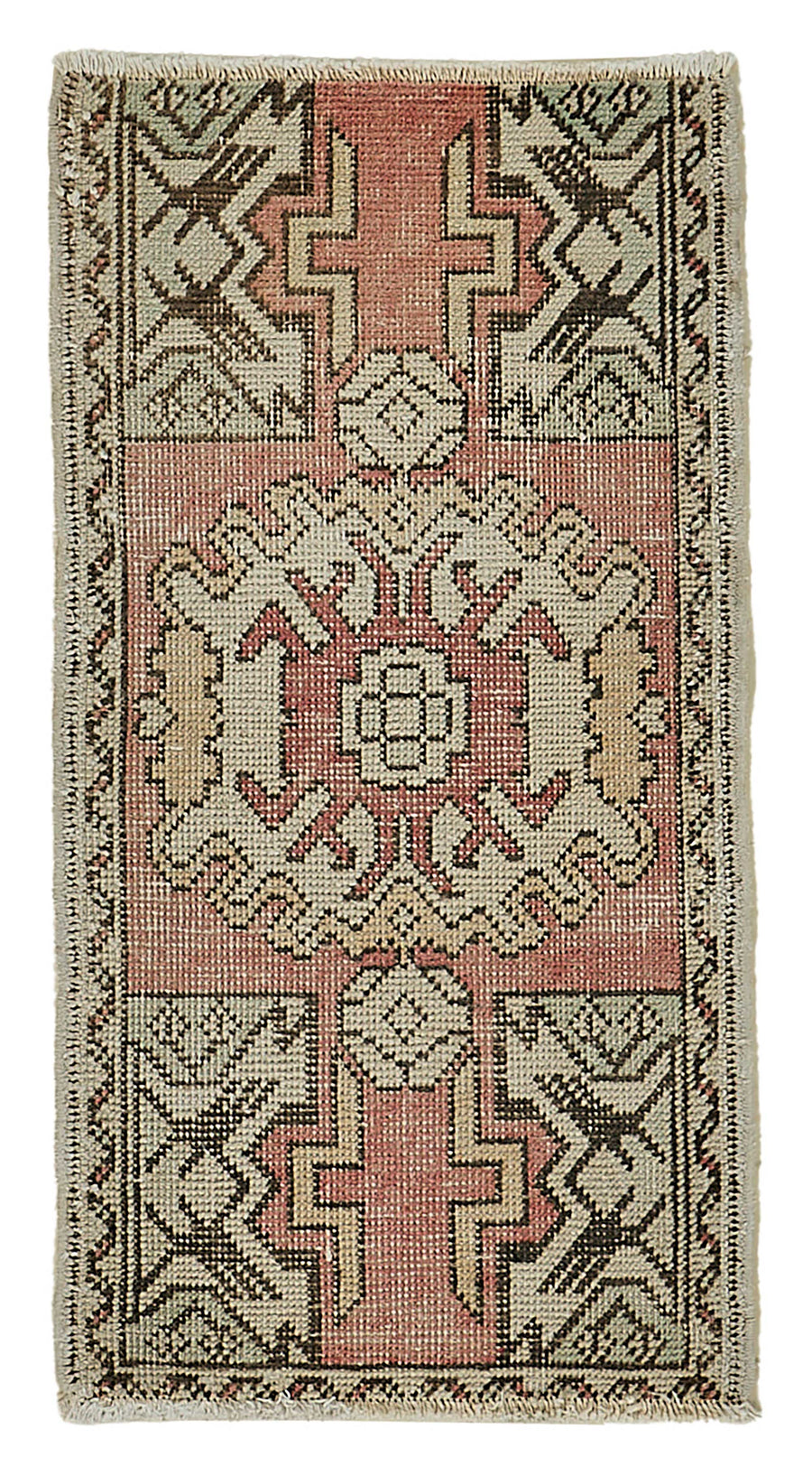 Vayla Düz Pembe Halı Geometrik Desenli Vintage El Dokuma 46x91 cm