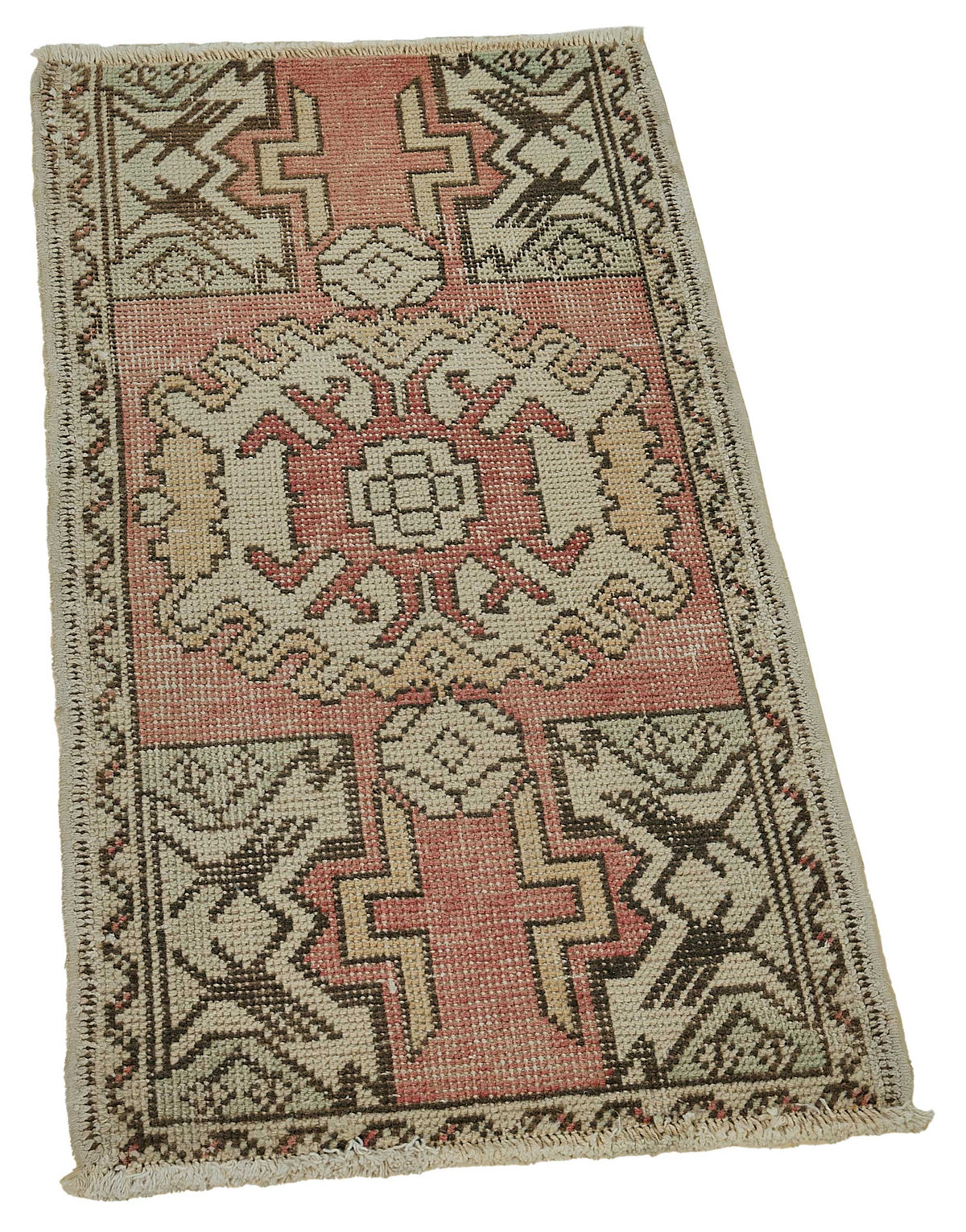 Vayla Düz Pembe Halı Geometrik Desenli Vintage El Dokuma 46x91 cm – genel görünüm