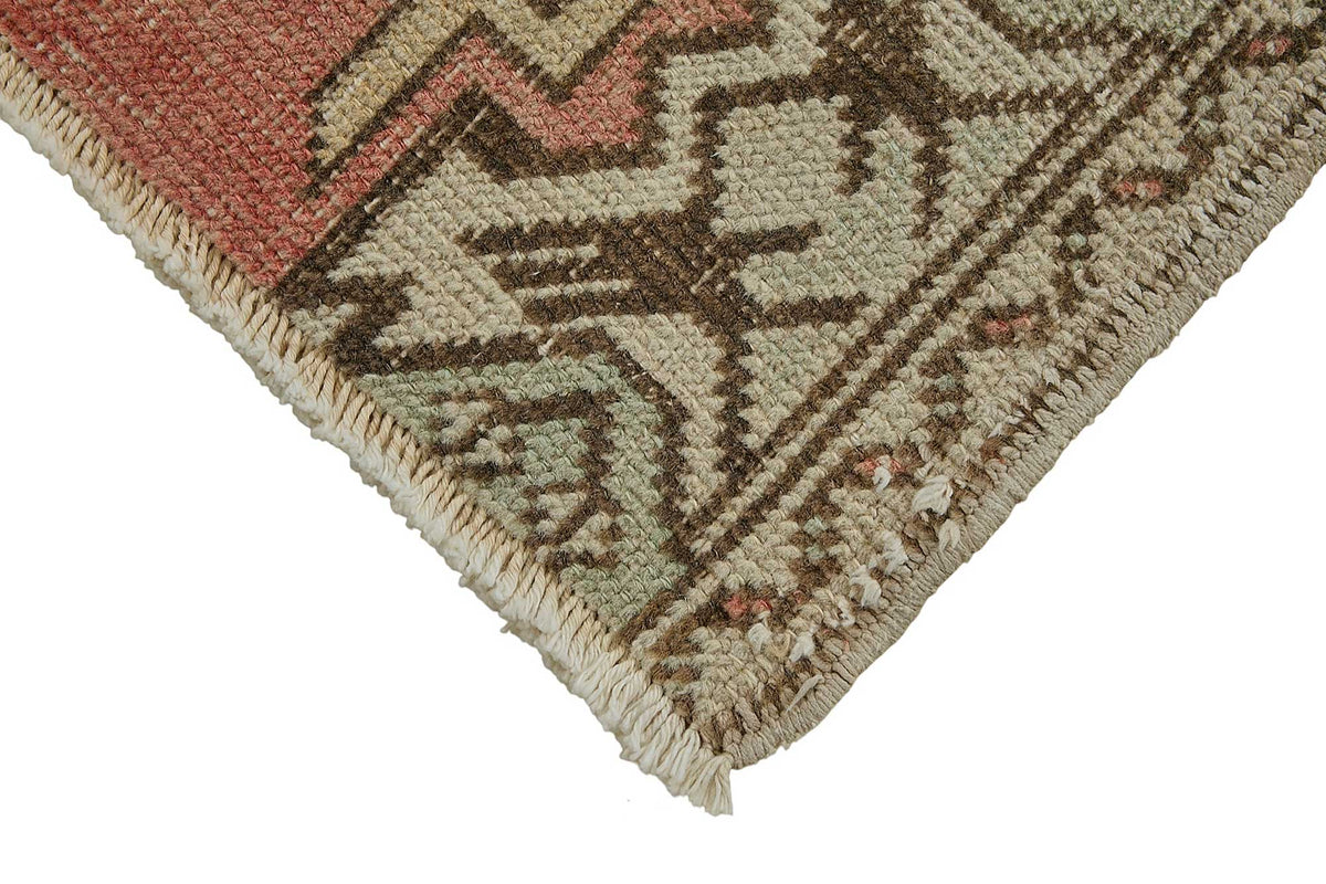 Vayla Düz Pembe Halı Geometrik Desenli Vintage El Dokuma 46x91 cm – detay görünümü