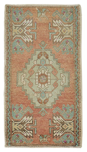 Vayla Turuncu Yeşil Geometrik Etnik El Dokuma Halı 50x87 cm