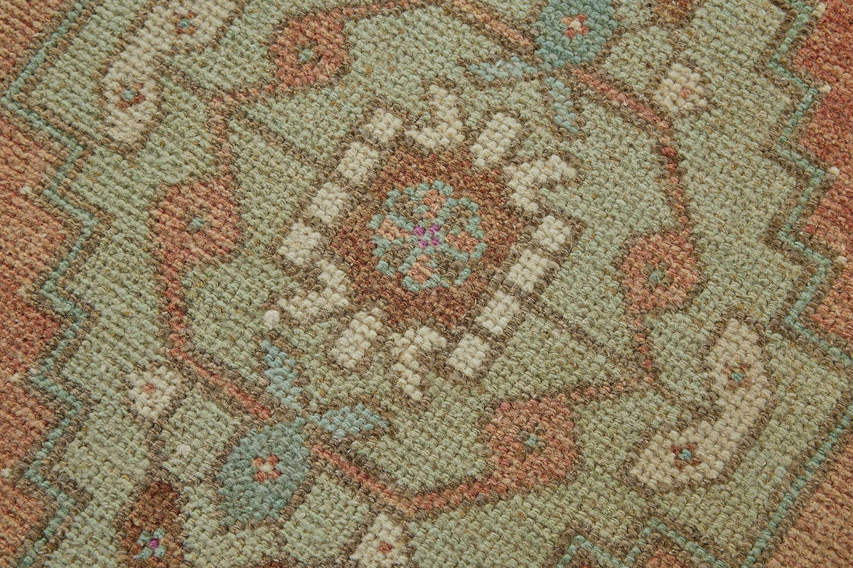 Vayla Turuncu Yeşil Geometrik Etnik El Dokuma Halı 50x87 cm – mekânda kullanım