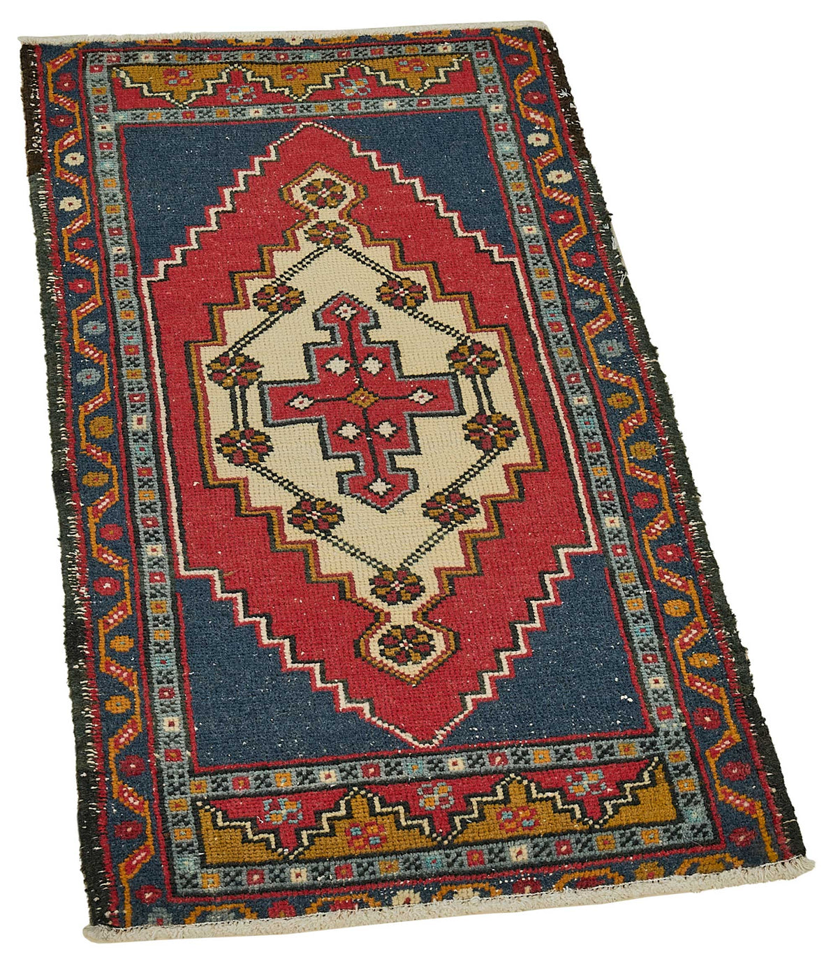 Vayla Lacivert ve Kırmızı Geometrik Desenli Dokuma Halı 50x96 cm – genel görünüm