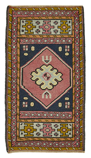 Vayla Lacivert Pembe Madalyon Desenli El Dokuma Halı 54x100 cm