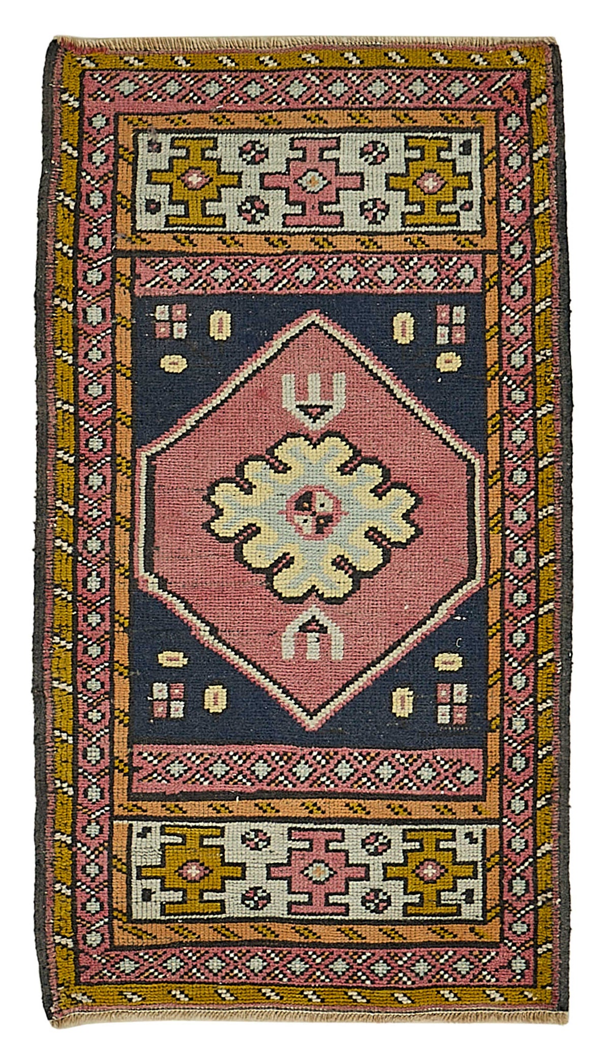Vayla Lacivert Pembe Madalyon Desenli El Dokuma Halı 54x100 cm