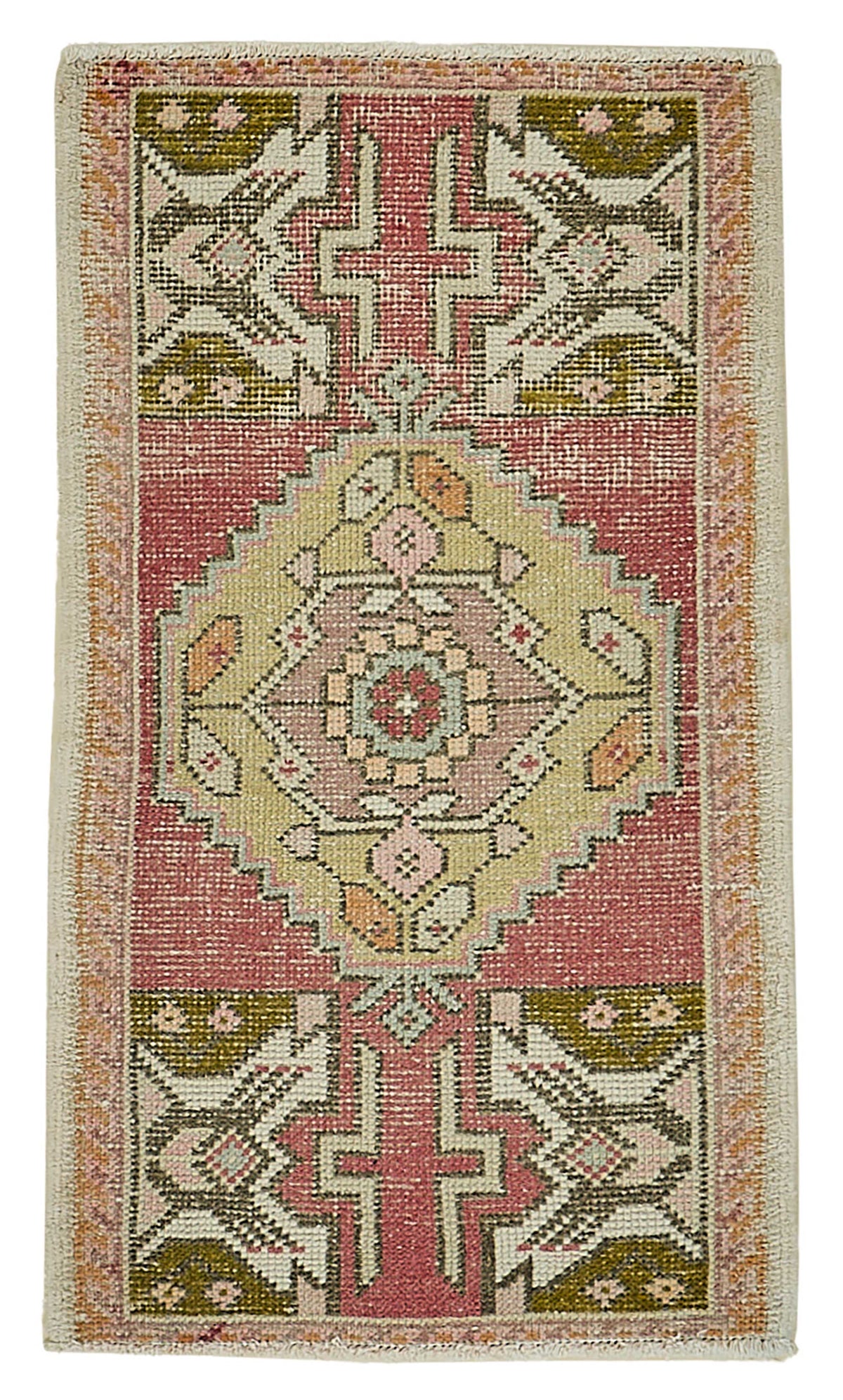 Vayla Pembe Yeşil Geometrik Etnik El Dokuma Halı 52x93 cm