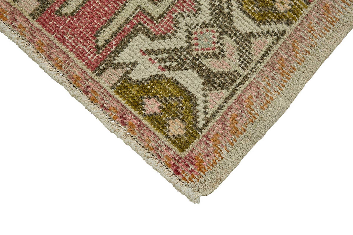 Vayla Pembe Yeşil Geometrik Etnik El Dokuma Halı 52x93 cm – detay görünümü