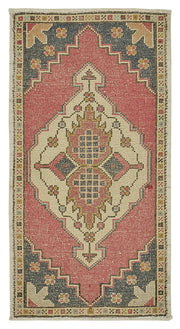 Vayla Pembe Lacivert Etnik Geometrik Desenli El Dokuma Halı 53x99 cm