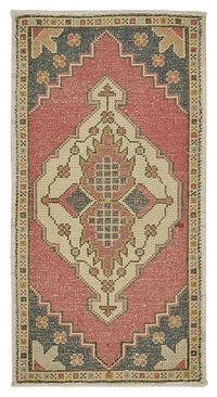 Vayla Pembe Lacivert Etnik Geometrik Desenli El Dokuma Halı 53x99 cm