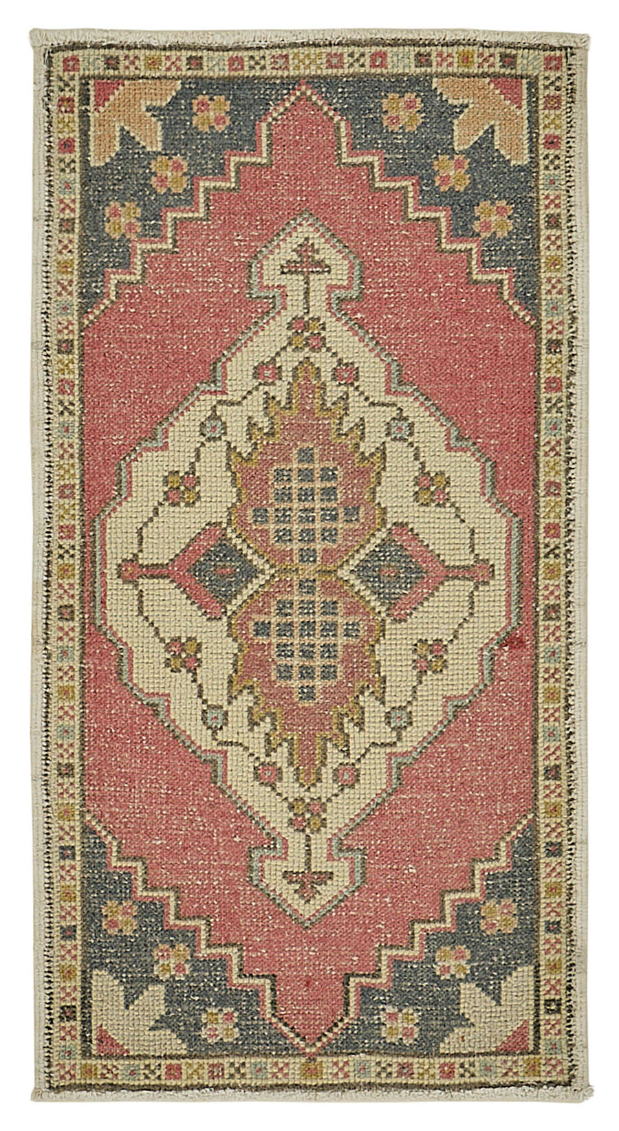 Vayla Pembe Lacivert Etnik Geometrik Desenli El Dokuma Halı 53x99 cm