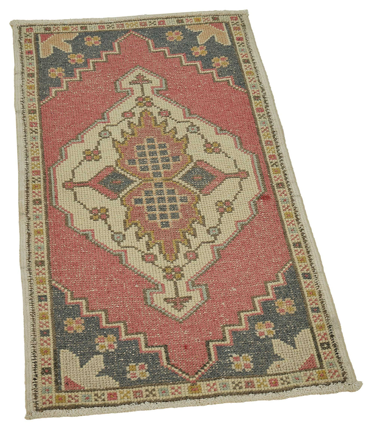 Vayla Pembe Lacivert Etnik Geometrik Desenli El Dokuma Halı 53x99 cm – genel görünüm
