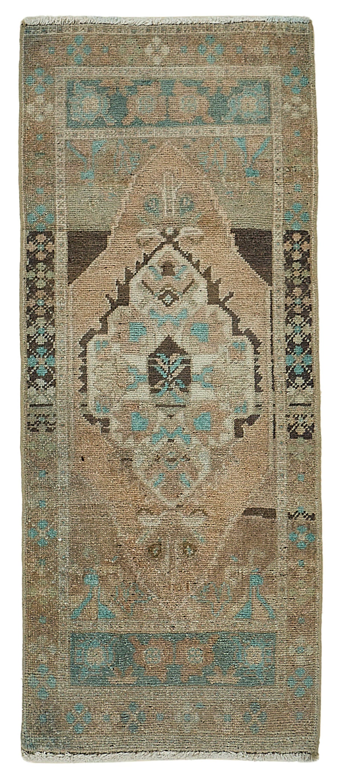 Vayla Bej Halı Etnik Madalyon Desenli El Dokuma 51x120 cm