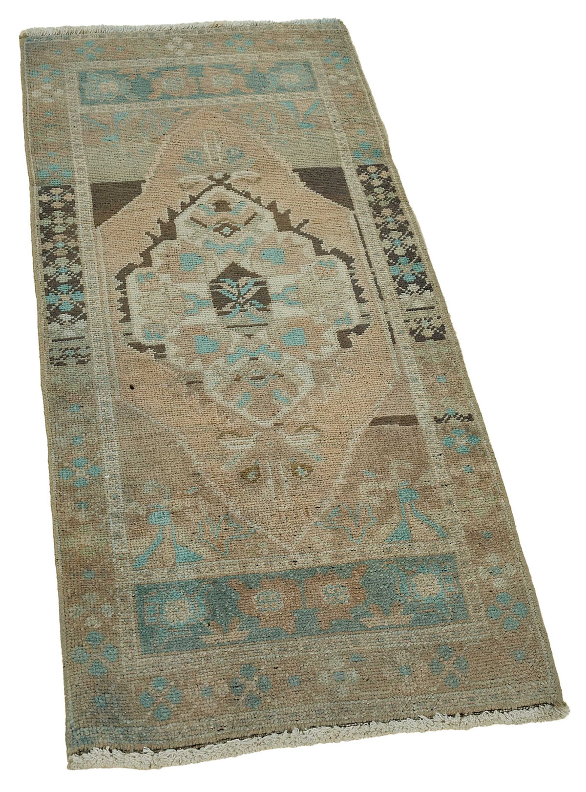 Vayla Bej Halı Etnik Madalyon Desenli El Dokuma 51x120 cm – genel görünüm
