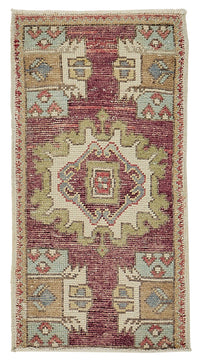 Vayla Bordo Bej Geometrik Desenli Yün El Dokuma Halı 51x92 cm