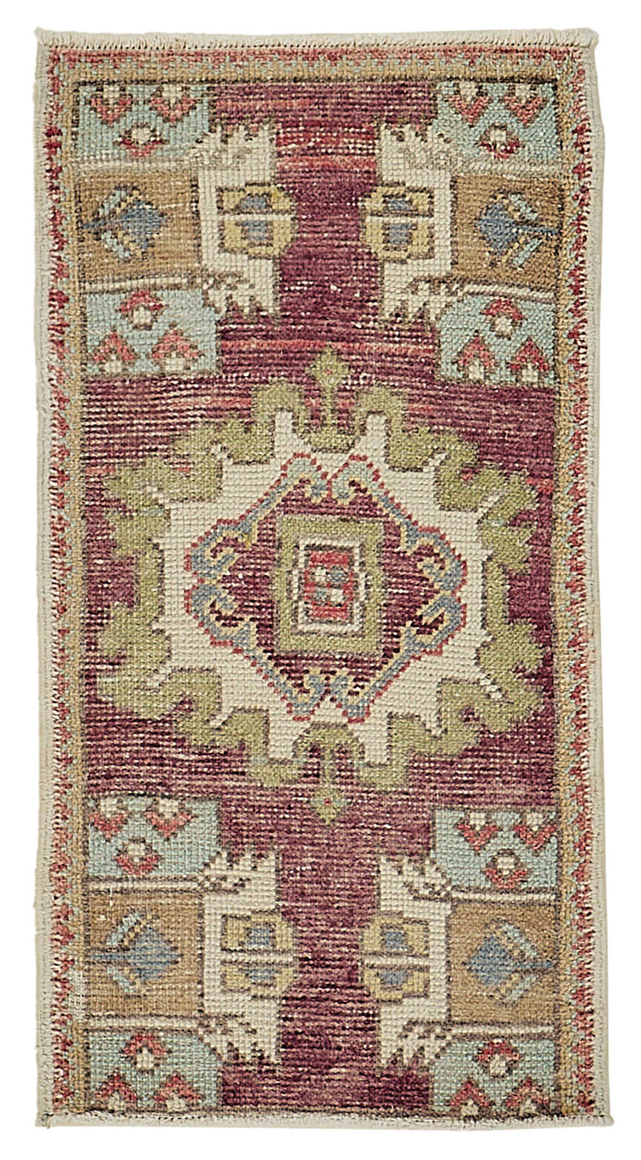 Vayla Bordo Bej Geometrik Desenli Yün El Dokuma Halı 51x92 cm