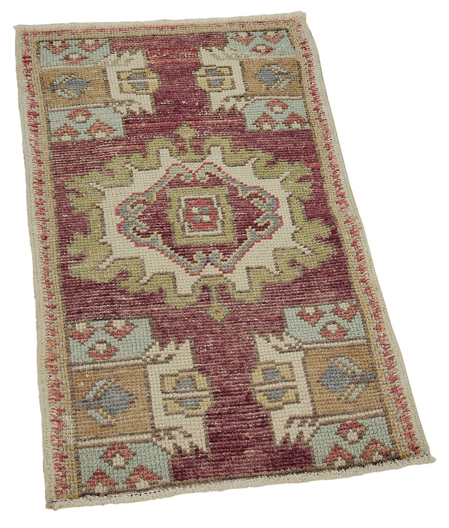 Vayla Bordo Bej Geometrik Desenli Yün El Dokuma Halı 51x92 cm – genel görünüm