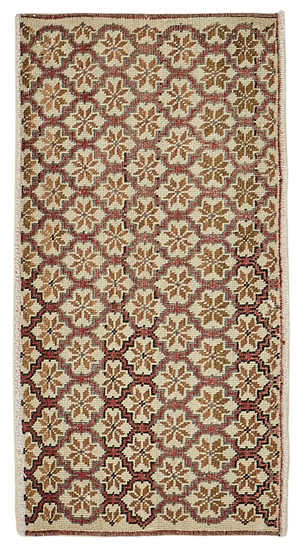 Vayla Bej Kahverengi Etnik Geometrik Desenli Yün Pamuk Halı 46x93 cm