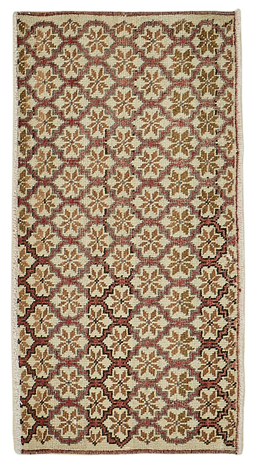 Vayla Bej Kahverengi Etnik Geometrik Desenli Yün Pamuk Halı 46x93 cm