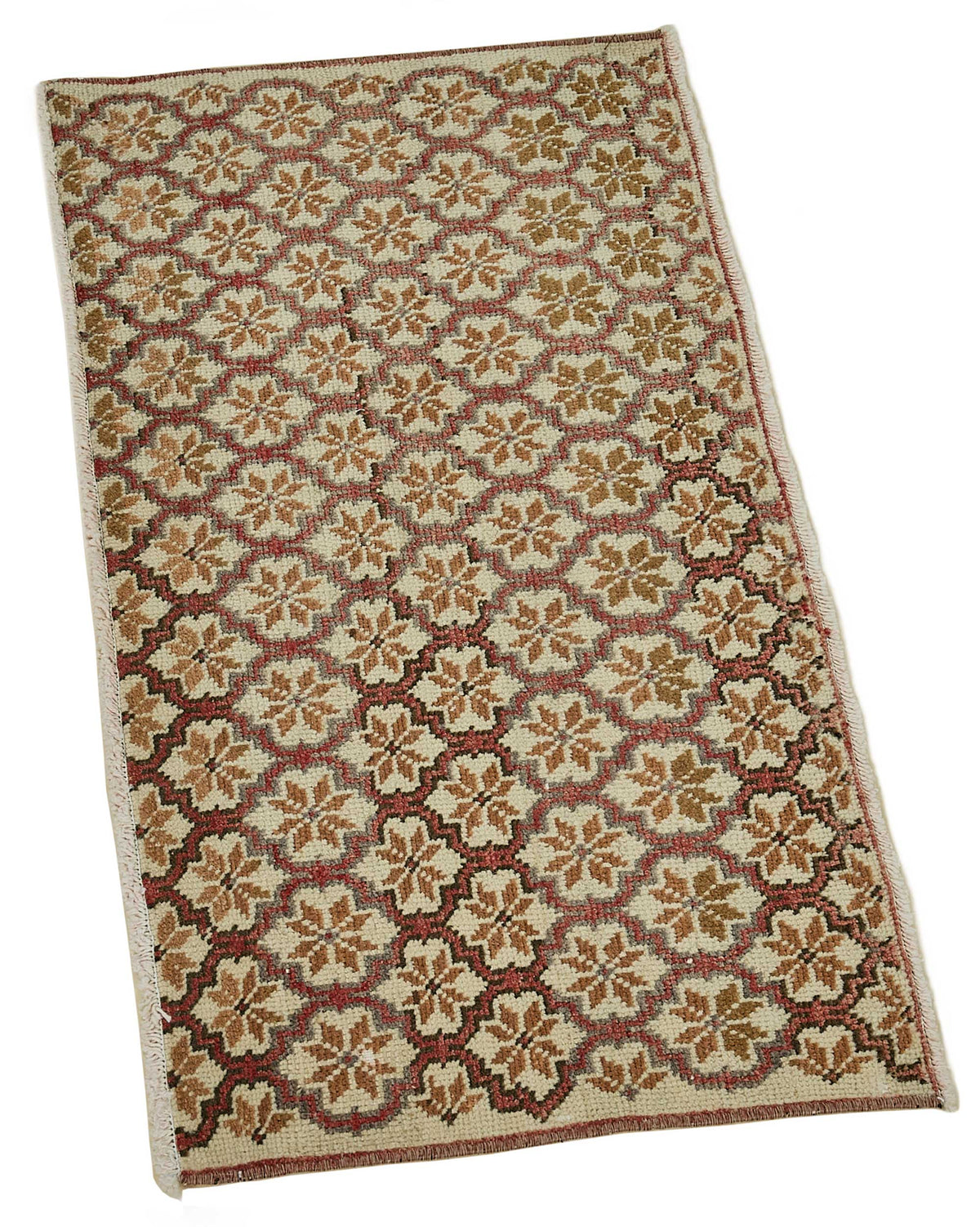 Vayla Bej Kahverengi Etnik Geometrik Desenli Yün Pamuk Halı 46x93 cm – genel görünüm