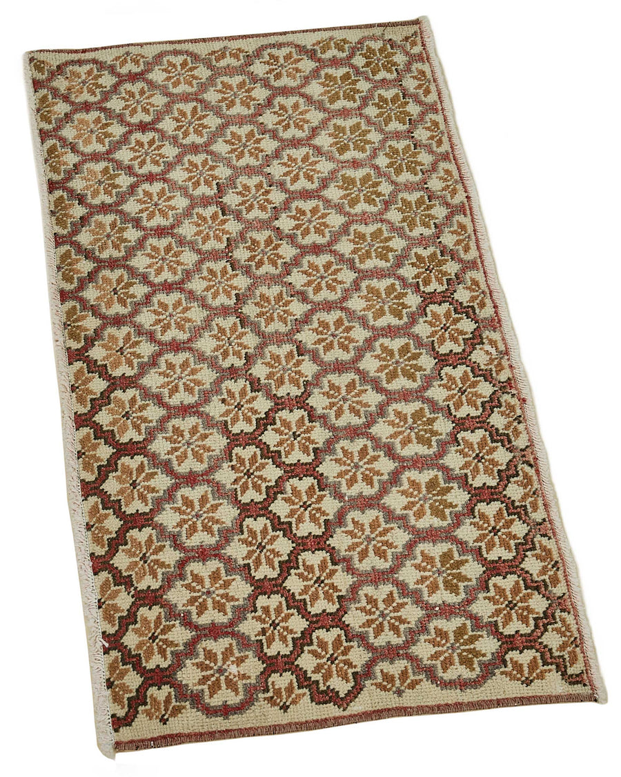 Vayla Bej Kahverengi Etnik Geometrik Desenli Yün Pamuk Halı 46x93 cm – genel görünüm
