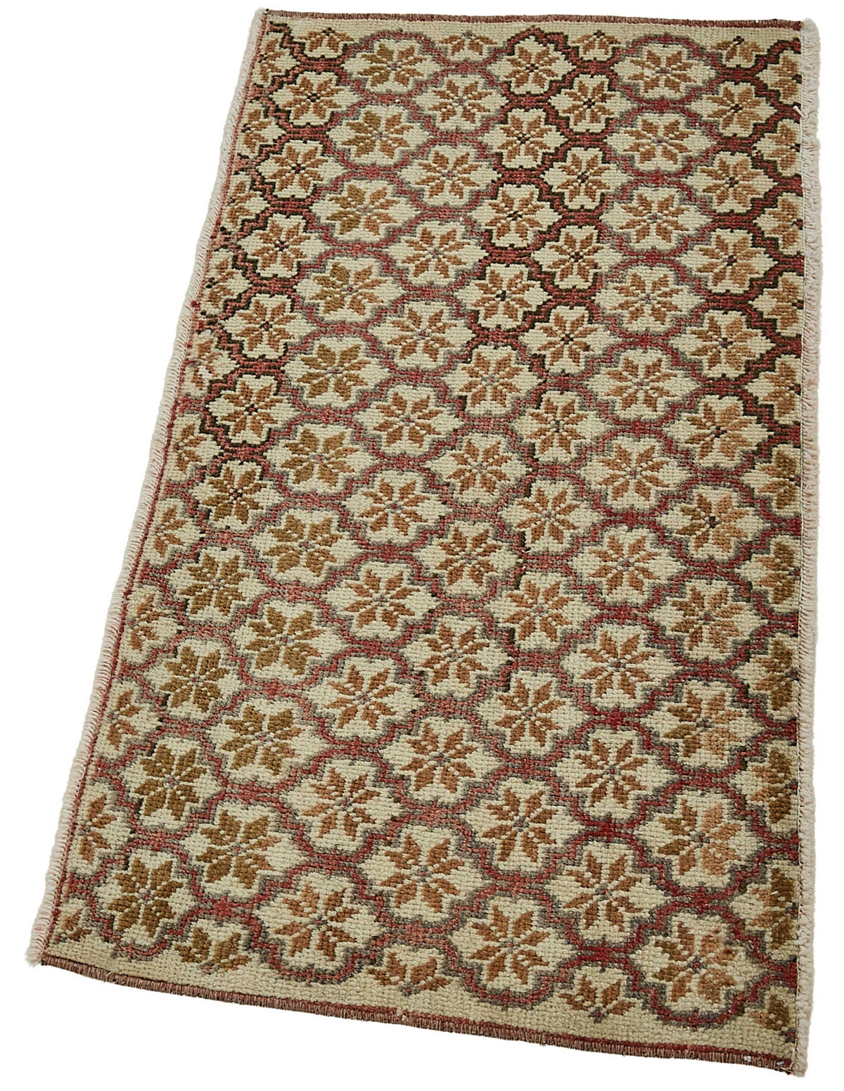 Vayla Bej Kahverengi Etnik Geometrik Desenli Yün Pamuk Halı 46x93 cm – doku yakın çekim