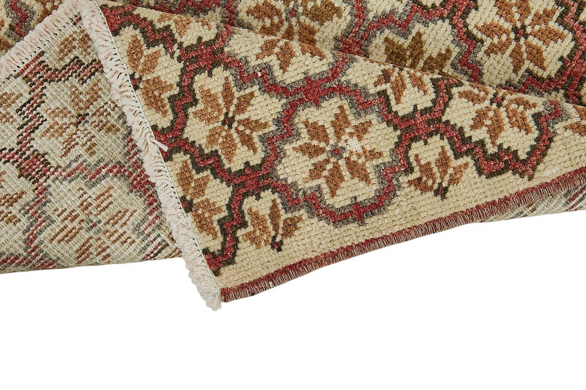 Vayla Bej Kahverengi Etnik Geometrik Desenli Yün Pamuk Halı 46x93 cm – kenar detayı